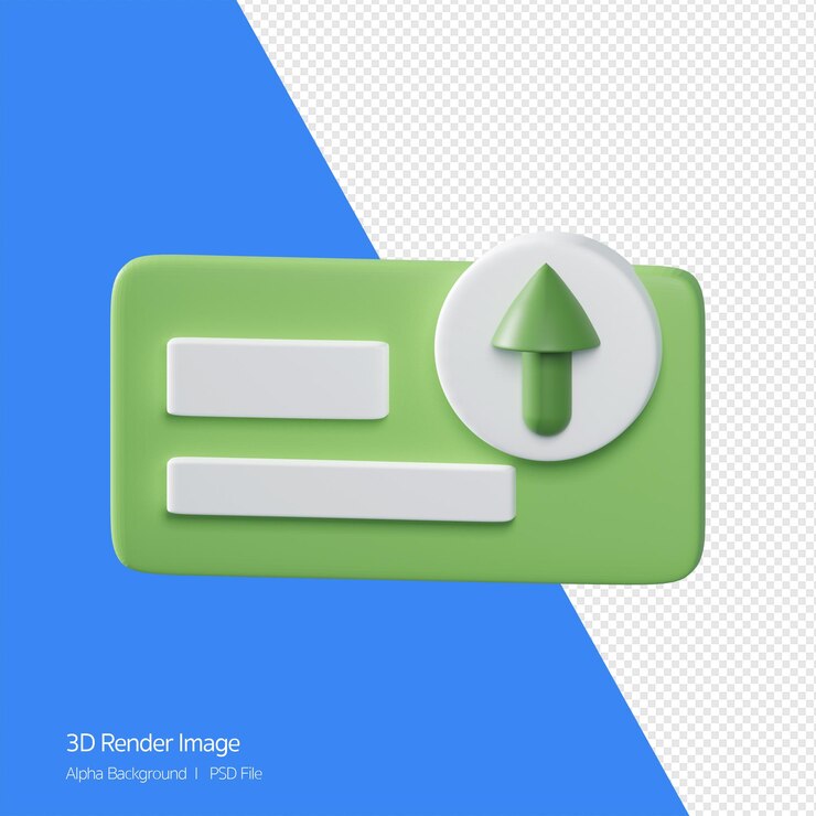 PSD objeto 3d icono de representación del concepto de negocio, flecha hacia arriba. caja de texto