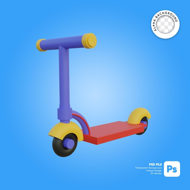 Objeto 3d de mirada frontal de estilo de dibujos animados de niño scooter