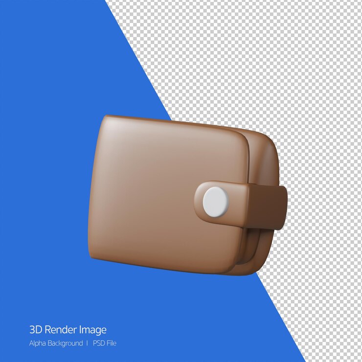 PSD objeto 3d representación de cartera de cuero marrón. icono de billetera vacía, sin dinero