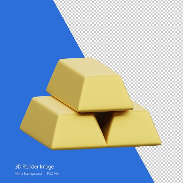 Objeto 3D Representación del grupo de icono de la barra de oro aislado. Rico