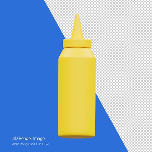 Objeto 3D Representación del icono de botella de apretón de salsa de mostaza aislado.