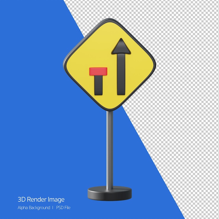 PSD objeto 3d representación de la señal de tráfico. termina el carril izquierdo