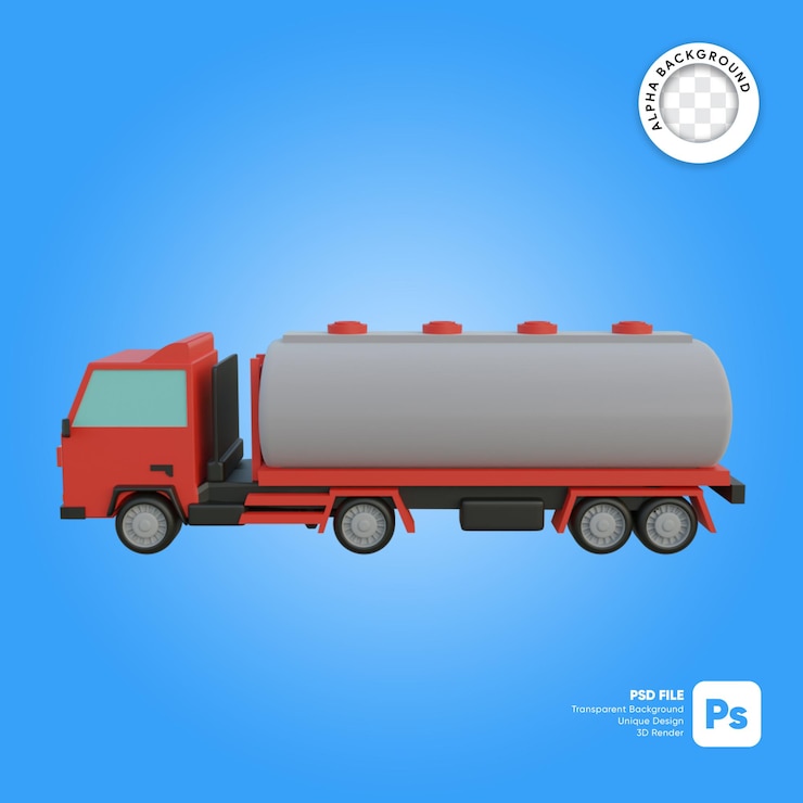 PSD objeto 3d de vista lateral de camión de gasóleo