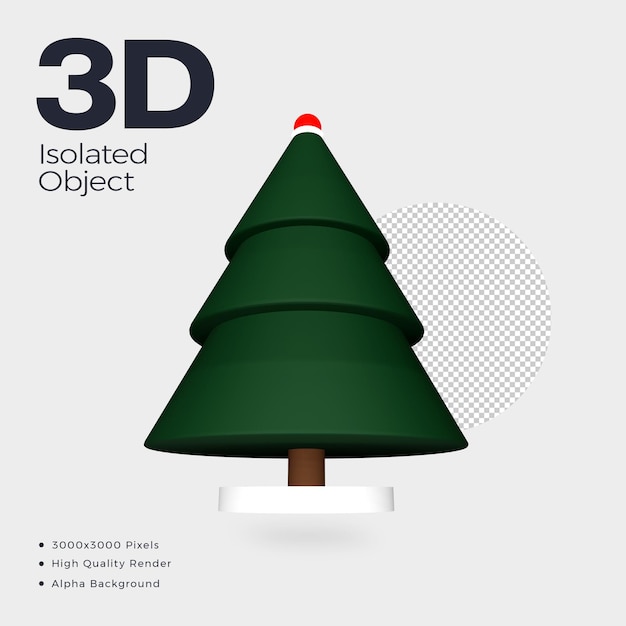 Objeto aislado de árbol de navidad 3d con renderizado y resolución de alta calidad