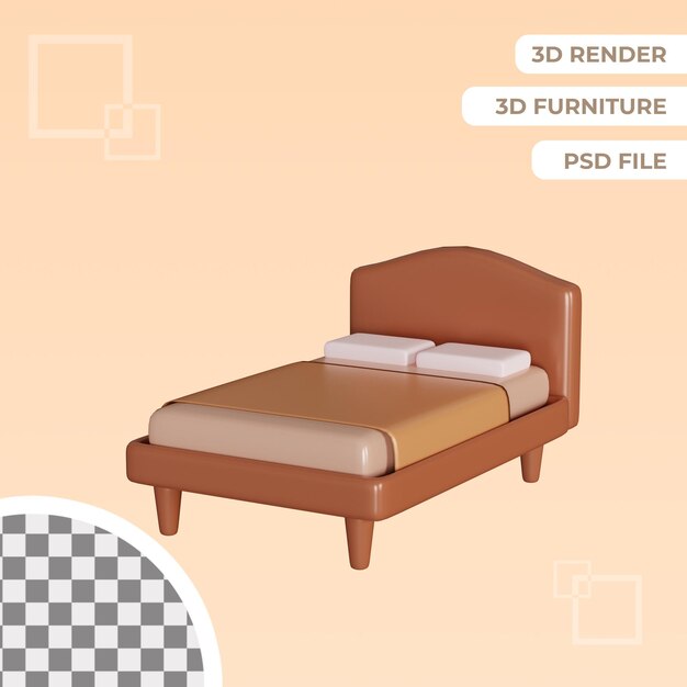 Objeto aislado de ilustración de cama marrón 3d