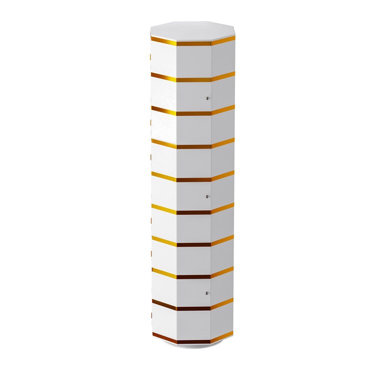 PSD un objeto alto de color blanco y dorado con un patrón a rayas el objeto es de forma rectangular y tiene una franja dorada que corre por el medio