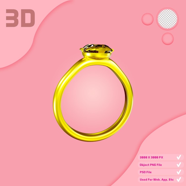 Objeto de anillo de diamantes de san valentín 3d con fondo transparente