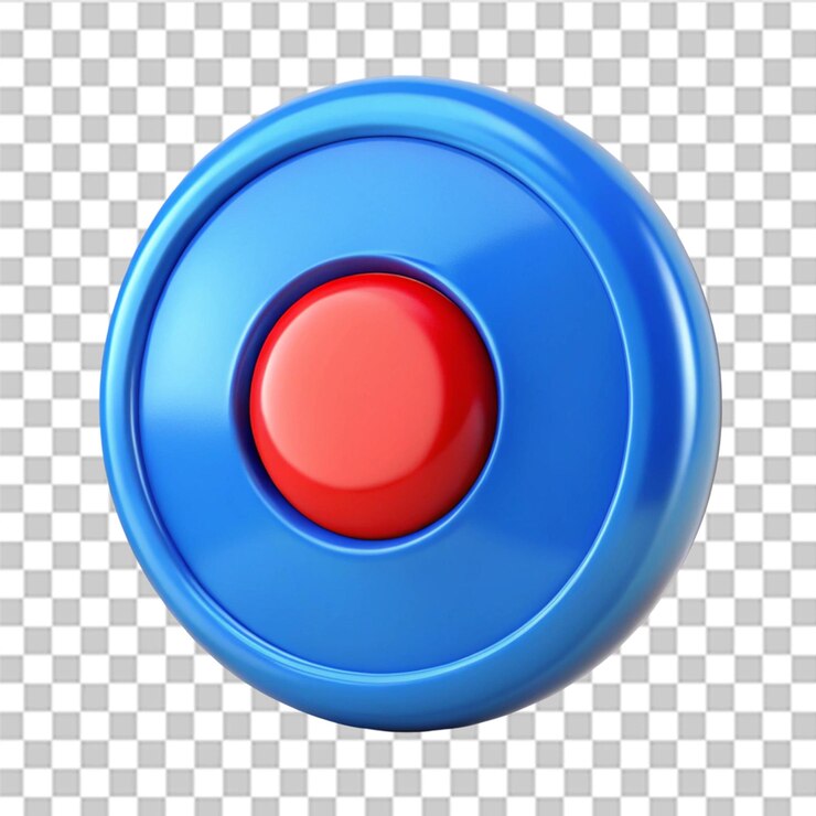 PSD objeto azul con icono de círculo rojo aislado en fondo transparente