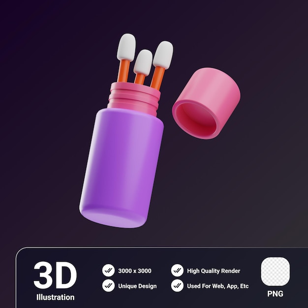 PSD objeto de belleza y moda buds de algodón ilustración en 3d