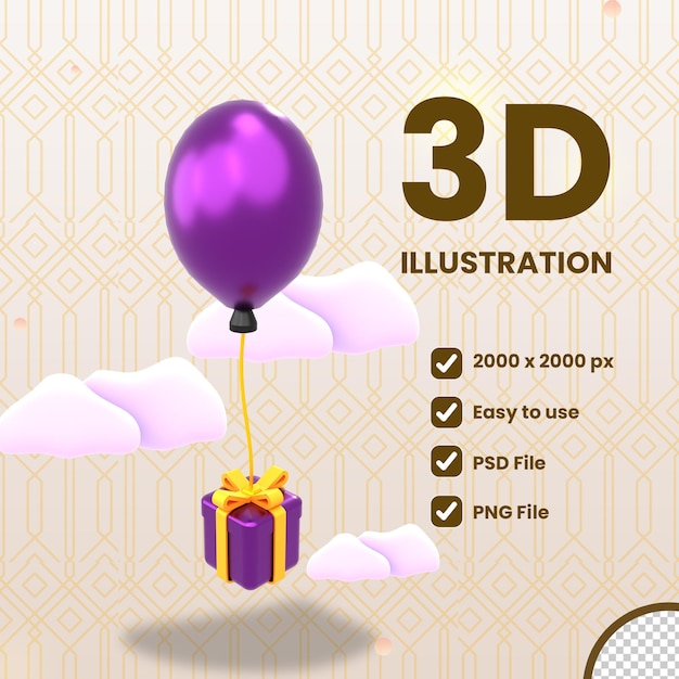 Objeto de caja de regalo de globo de ramadán de ilustración 3d PSD Premium