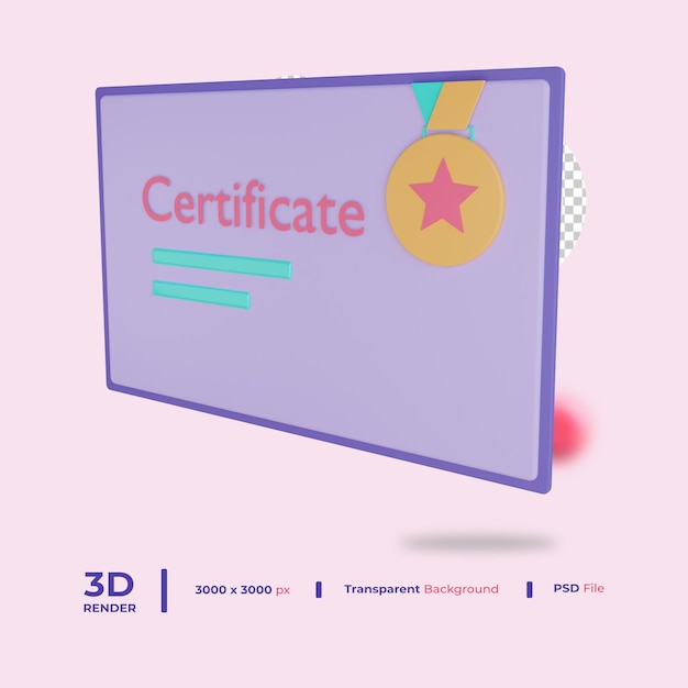 Objeto de certificado 3d con fondo transparente.