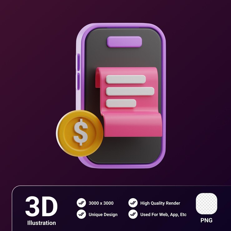 PSD objeto de compras y comercio electrónico ticket electrónico ilustración 3d
