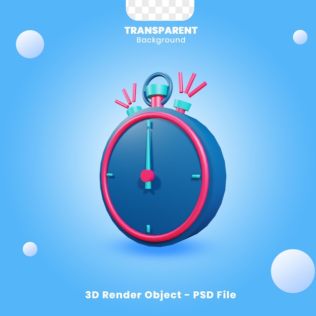 objeto de cronómetro sonando en renderizado 3d aislado con fondo transparente