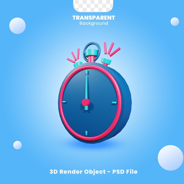 Objeto de cronómetro sonando en renderizado 3d aislado con fondo transparente