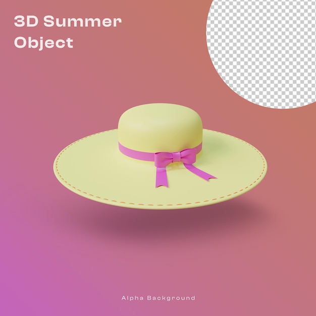 Objeto de boné de praia feminino 3d com conceito de verão renderizado com alta qualidade