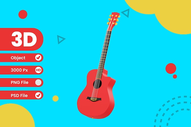 PSD objeto de guitarra acústica de ilustração 3d