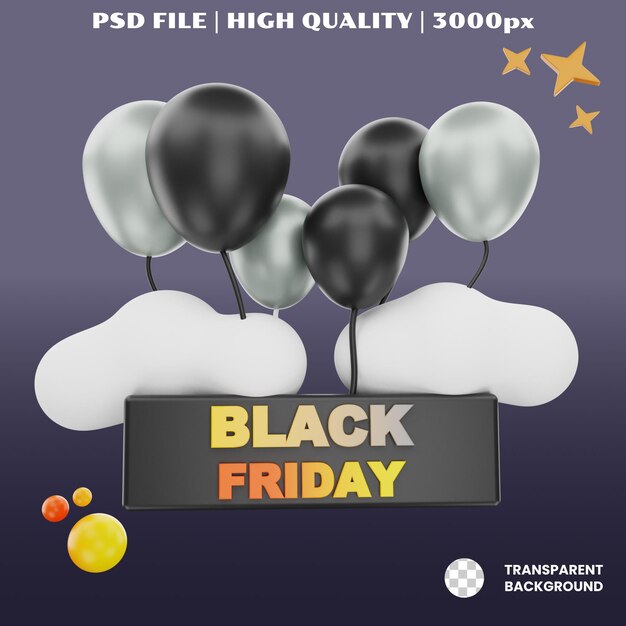 PSD objeto de ícone de black friday ballon de renderização em 3d