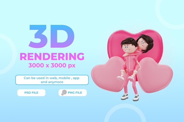 PSD objeto de ilustração de casal de personagens 3d