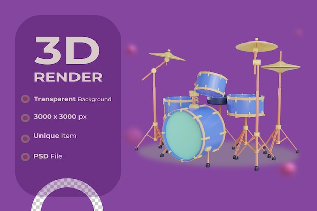 PSD objeto de instrumento de bateria 3d com fundo transparente