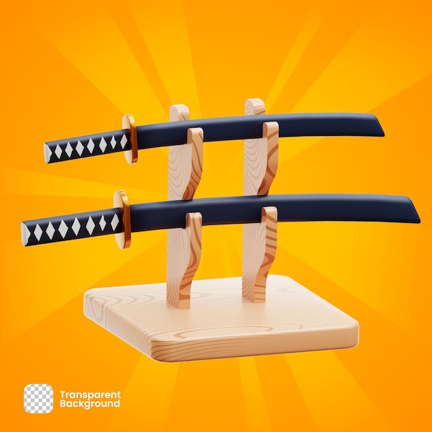 PSD objeto de renderização 3d espadas katana japonesas suporte png transparente psd premium psd premium