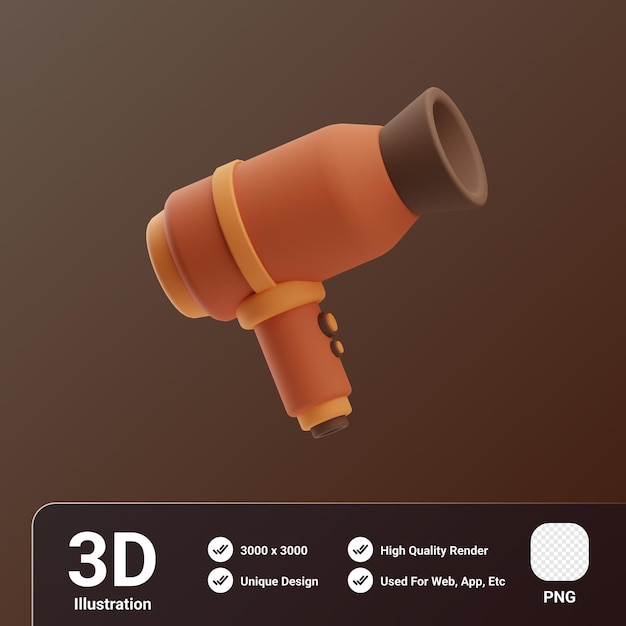 PSD objeto de reserva de hotel secador de cabelo ilustração 3d