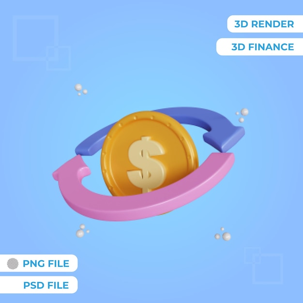 Objeto de transação de dinheiro de renderização 3d psd premium isolado