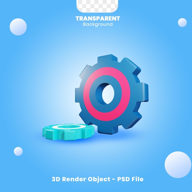 Objeto de engranaje en renderizado 3d aislado con fondo transparente