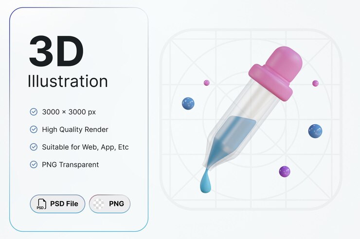 PSD objeto de herramientas de cuentagotas de renderizado 3d para aplicaciones de diseño moderno y web