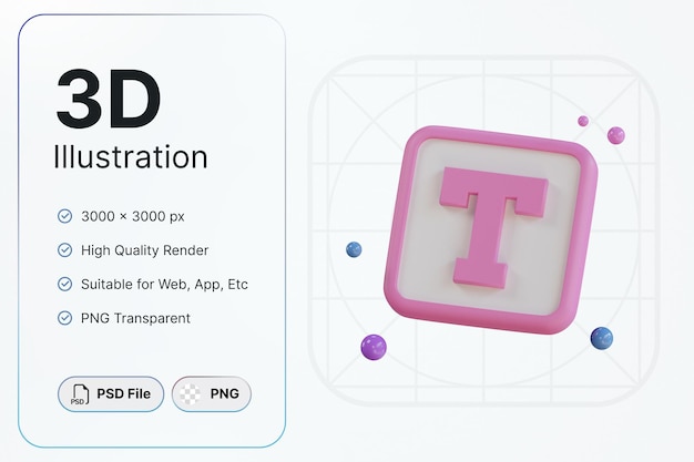 Objeto de herramientas de texto de representación 3d para aplicaciones de diseño moderno y web