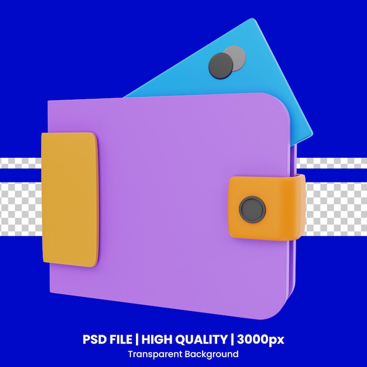 PSD objeto de icono de billetera de renderizado 3d
