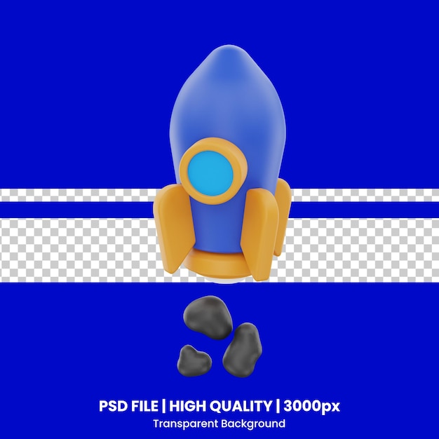 PSD objeto de icono de cohete de renderizado 3d