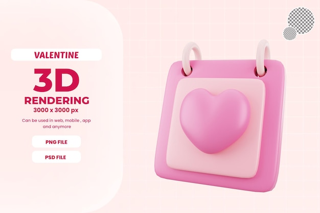 Objeto de icono de ilustración de amor de calendario rosa 3d