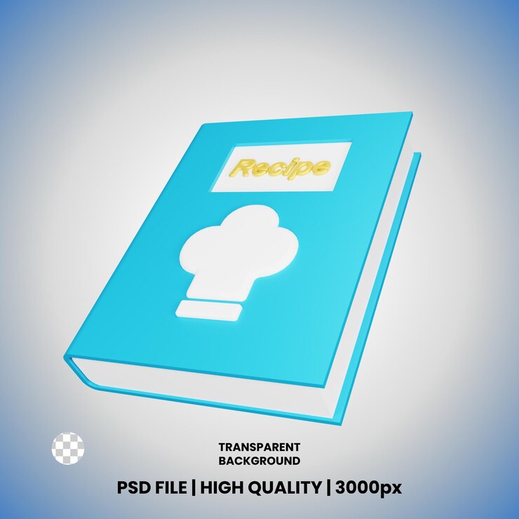 PSD objeto de icono de libro de recetas de representación 3d