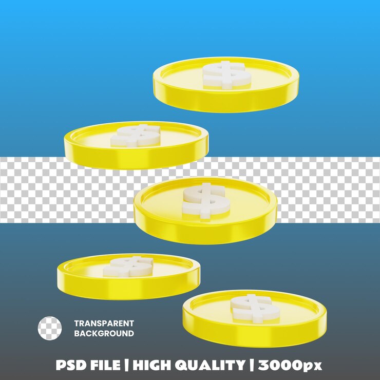 PSD objeto de icono de moneda mosca de renderizado 3d