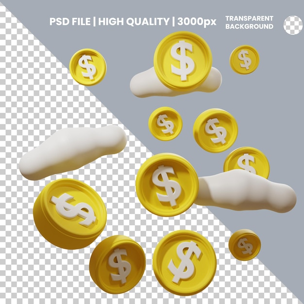 PSD objeto de icono de moneda de nube de renderizado 3d