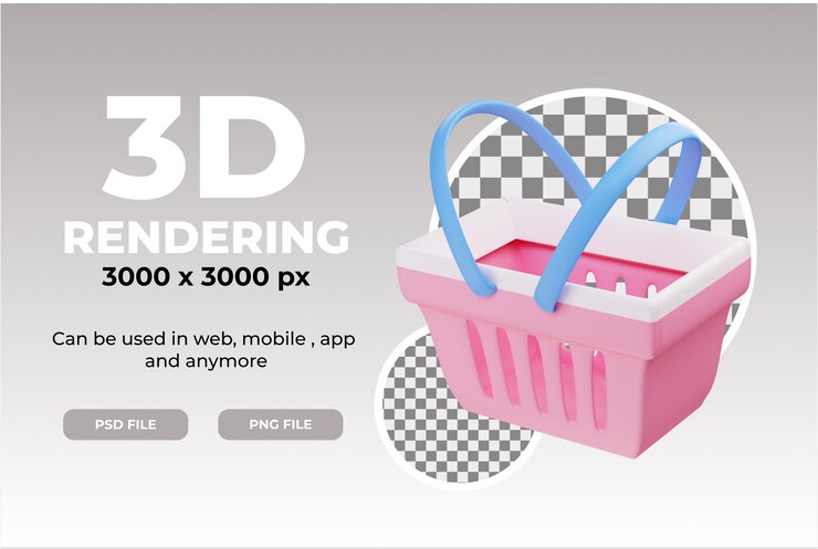 PSD objeto de ilustración de cesta de compras 3d con fondo transparente