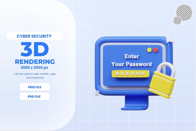 PSD objeto de ilustración de icono de contraseña de computadora 3d premium psd