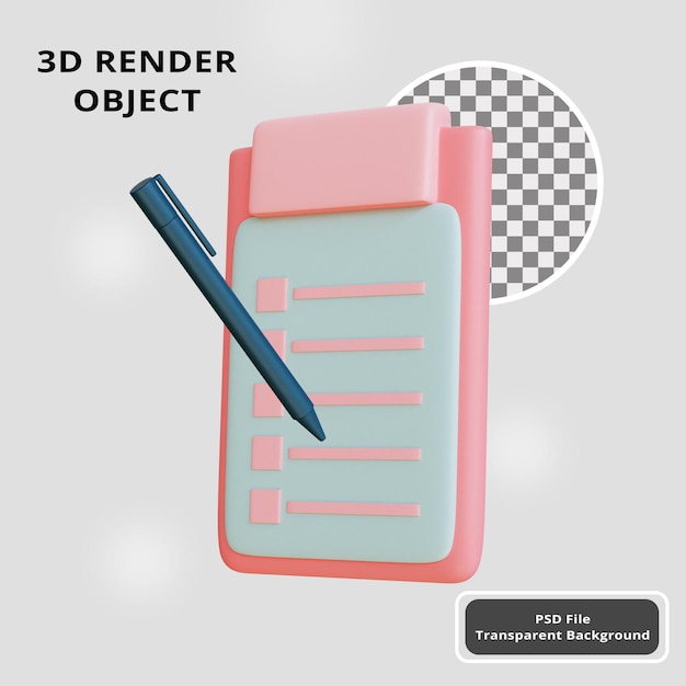 Objeto de ilustración de lista de tareas rosa 3d psd premium