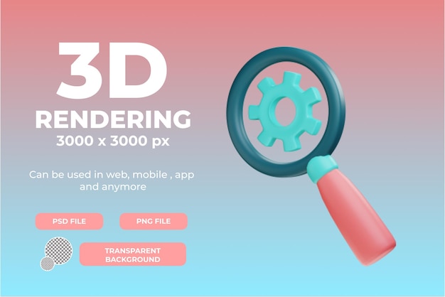 PSD objeto de ilustración de mantenimiento de búsqueda de renderizado 3d con fondo transparente