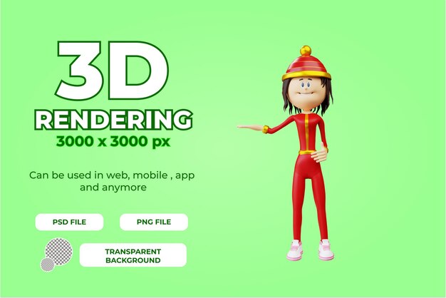 Objeto de ilustración de pose de mano derecha de mujer china de personaje 3d
