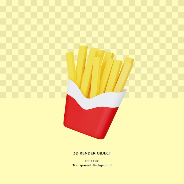 Objeto ilustrativo 3d de papas fritas renderizado psd premium