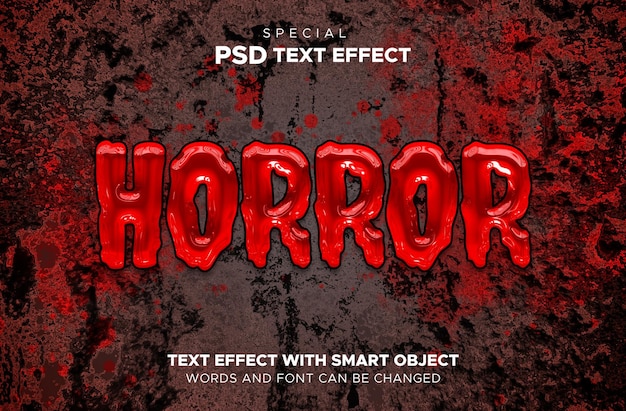 PSD objeto inteligente de estilo editável de efeito de texto horor vermelho