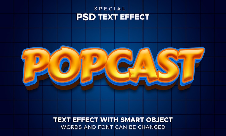 PSD objeto inteligente editable con efecto de texto de podcast