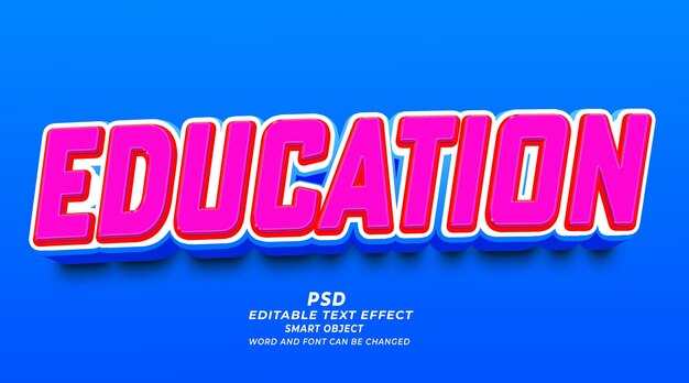 Objeto inteligente de plantilla PSD de efecto de texto editable 3d de educación