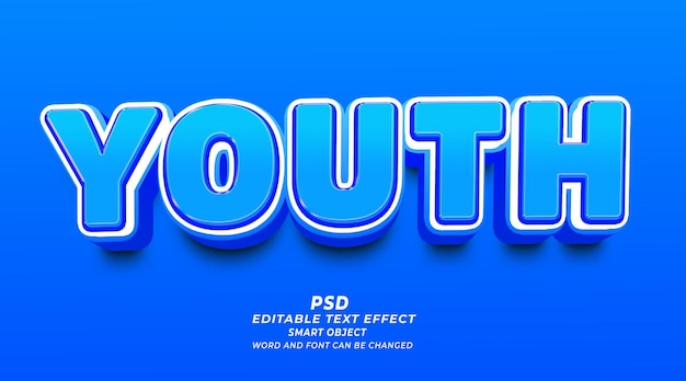 Objeto inteligente de plantilla PSD de efecto de texto editable 3d joven