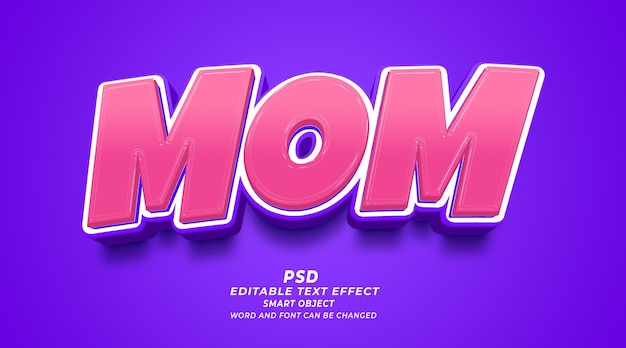 Objeto inteligente de plantilla PSD de efecto de texto editable 3d de mamá