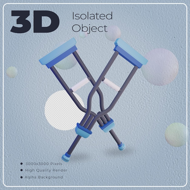 Objeto isolado de muleta de braço 3d com renderização de alta qualidade