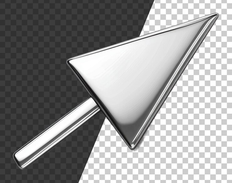 PSD objeto metálico triangular plateado en fondo blanco recortado png