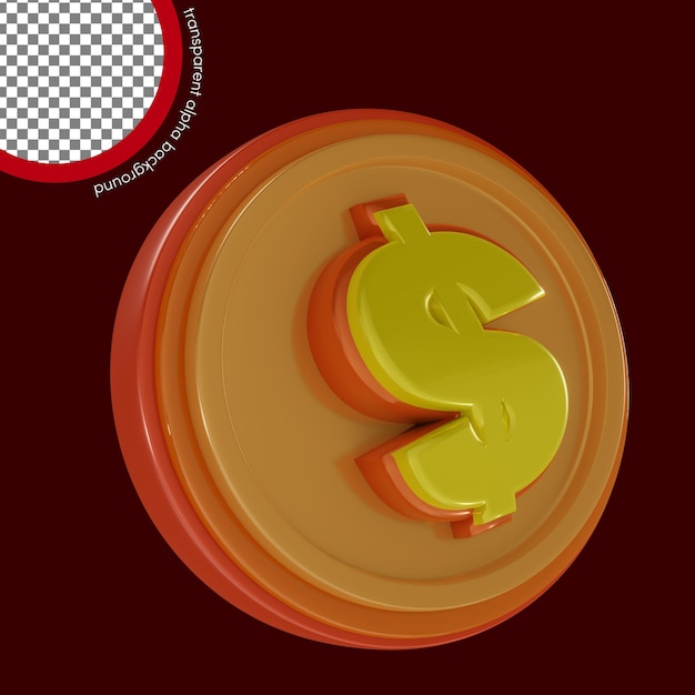 Objeto de moneda 3D de fondo transparente