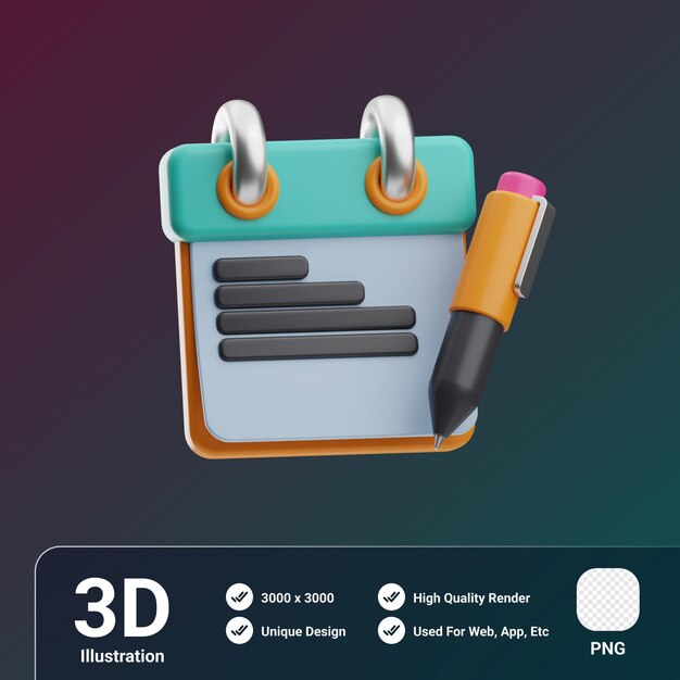 Objeto Notes Adolescente Ilustração 3D